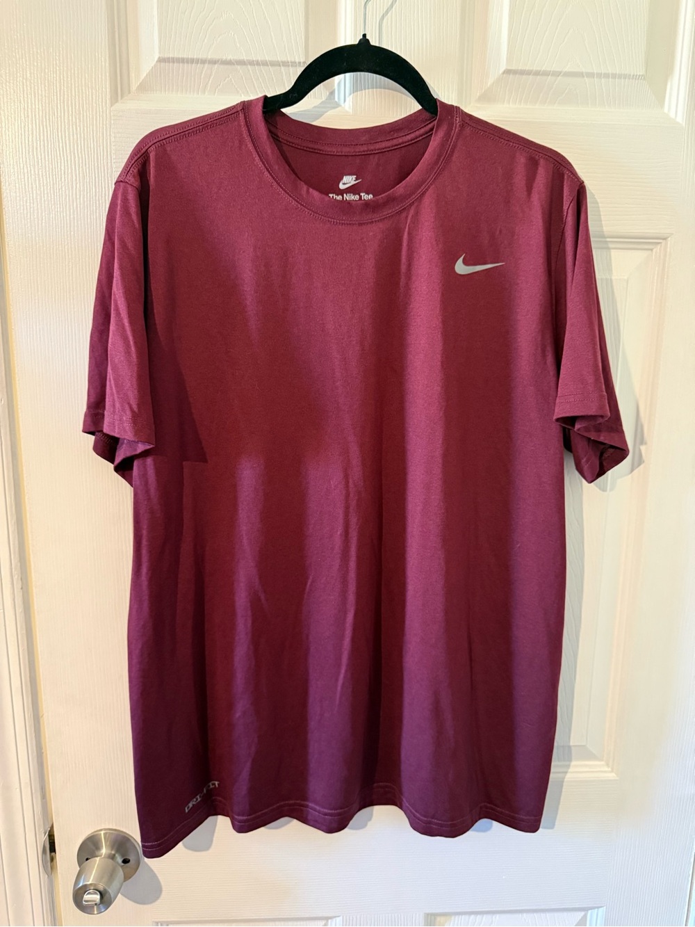 Nike Men's Burgundy Short Sleeve Dri-FIT Tee with Reflective Swoosh